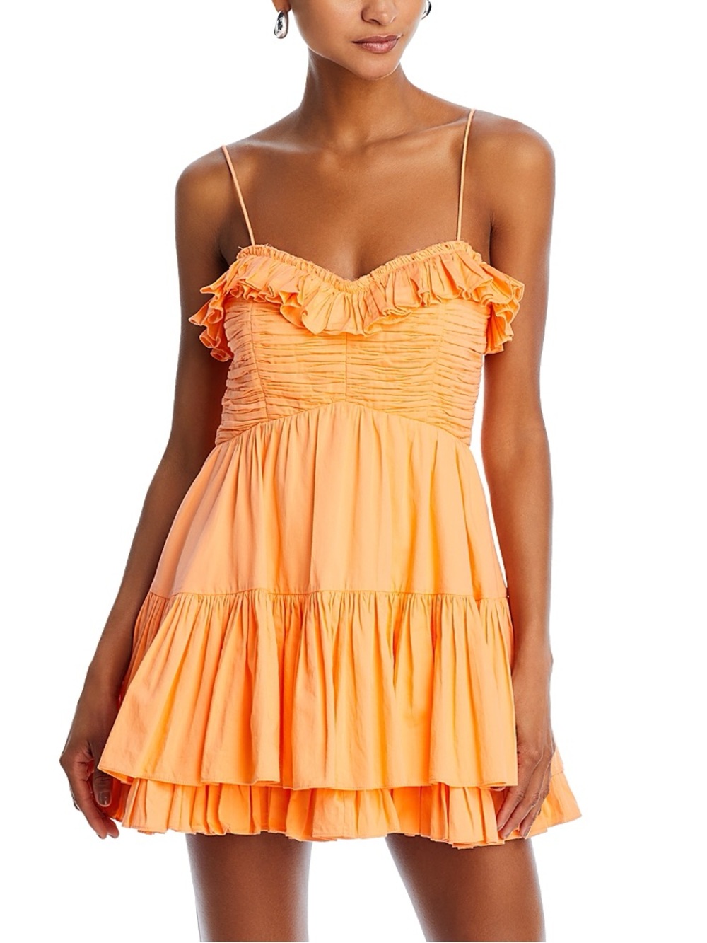 LoveShackFancy Peach Ruffle Smocked Tiered Mini Dress